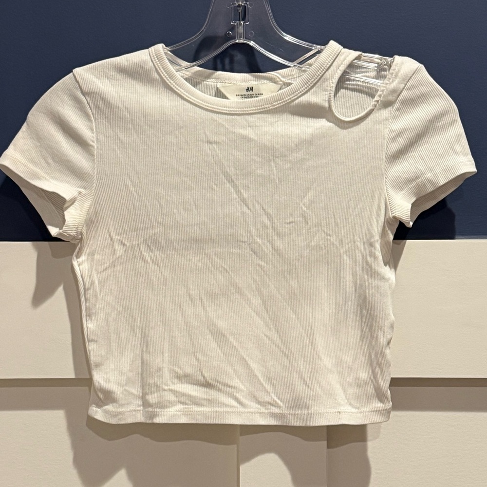 H&M Off-White Ribbed Kids Tee